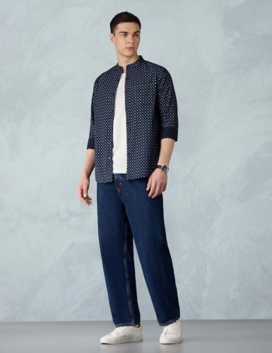 Image of Amazon Brand - Symbol Men Cotton Casual Printed Shirt| Mandarin Collar | Regular Fit | Printed | Full Sleeve | Available in Plus Sizes