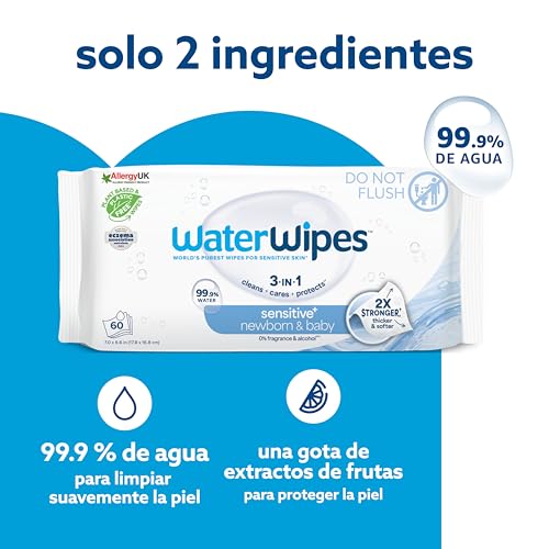Miniatura 5 de WaterWipes Sensitive+ Newborn & Baby Wipes, Toallitas Para Recién Nacidos y Bebés, 240 unidades (paquete de 4), 3 en 1 Limpia, Cuida, Protege, 99,9% Agua, Sin perfume