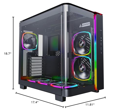Image of MONTECH King 95 PRO Dual-Chamber ATX Mid-Tower PC Gaming Case, High-Airflow, Toolless Panels, Sturdy Curved Tempered Glass Front, 6 ARGB PWM Fan Pre-Installed with Fan Hub, Black