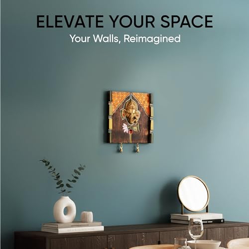 Image of Amantran-I Wall Accent with divine Ganesha Majestically set on a beautiful frame | Handcrafted Wall Art for Home Decor & Office Spaces