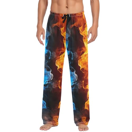 Men's Pajama Pants Blue and Yellow Fire Sleep Pajama Lounge Pant with Pockets, Elastic Waistband