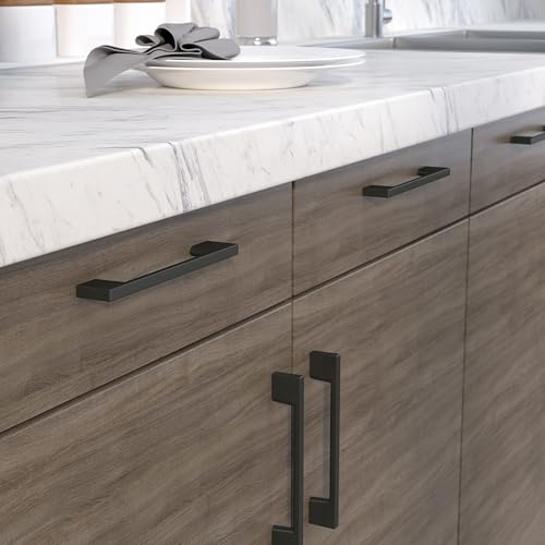Image of Richelieu Hardware BP8160128900 Armadale Collection 5 1 /16-inch (128 mm) Center-to-Center Matte Black Modern Rectangular Cabinet and Drawer Pull Handle for Kitchen, Bathroom, and Furniture