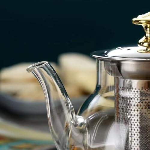 Image of Glass Tea Pot with Stainless Steel Infuser - 500ml Clear Borosilicate Teapot with Lid & Handle, Ideal for Loose Leaf Tea, Blooming Tea, Tea Bags and Fruit Infusions | rajwadi Kettle (1 Pcs)