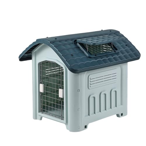 Diexgiy犬小屋、大型犬小屋、プラスチック製、大小 があり、中型犬に適しています、組み立て済み、軽量、洗える、防錆性、天窓付き、屋内および屋外での使用に適しています(青) (窓とドア付き,大きい)