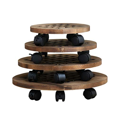 Wood Plant Caddy (Set of 4) Plant Dolly Heavy Duty, Round Planter Trolley with Lockable Casters, Indoor Outdoor Rolling Tray Coaster Flower Pot Mover Pot Dolly(Pine Color)