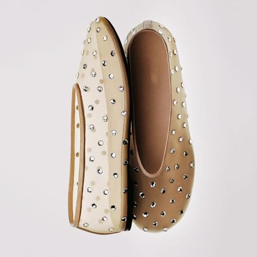 Vertundy Rhinestone Mesh Ballet Flats for Women Sparkly Crystal Closed Round Toe Slip On Loafer Shoes Comfortable Dress Work Ballerina Flats for Casual Ladies3