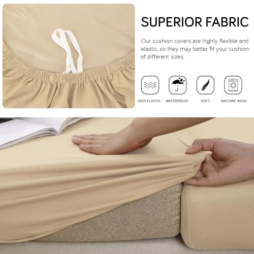 Image of HOKIPO Polyester 100% Waterproof 140GSM Stretchable Sofa Seat Cushion Cover 2 Seater, Beige (AR-5353-BGE)