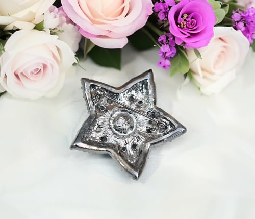 Image of Gyn&Joy Gunmetal Tone Blue Grey Colored Crystal Rhinestones Twinkle Star Brooch Pin