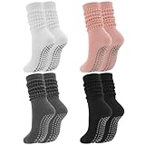 Utensilsto 4 Paar Pilates Socken Damen 35-40,Lang Knautschbar Stoppersocken Damen Rutschfeste,Anti Rutsch Yogasocken mit Noppen,Yoga Socken für Ballett Tanzen Trampolin Gymnastik Fitness
