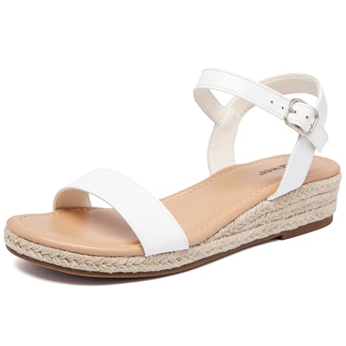 Ataiwee Sandales à talon compensé à plateforme pour femmes,Sandales Espadrilles Habillées d'Été à Bride de Cheville et Bout Ouvert,Blanc,45 EU,2507001