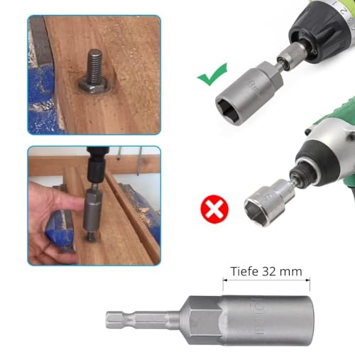12 Stück Steckschlüssel Langnuss Set, 6-19mm Steckschlüsselsatz für akkuschrauber, 1/4\ Sechskant Stecknuss Set - 6er 7er 8er 9er 10er 11er 12er 13er 14er 15er 17er 19er Lang Nuss Bit Set