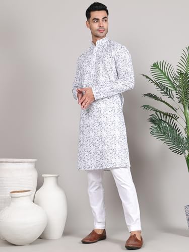 Image of Majestic Man Women's Cotton Regular Fit Casual Ethnic Motifs Printed Mandarin Collar Long Kurta