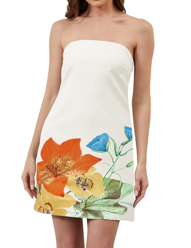 Image of TERIVEEK Women Strapless Linen Tube Mini Dress Summer Boho Beach Sundress