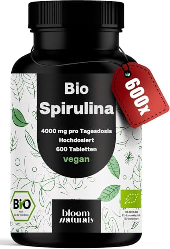 Espirulina Comprimidos Alta Dosis - 600 Comprimidos - 4000 mg por Dosis Diaria, Vegano - Producido en Alemania