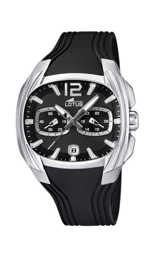 LOTUS Montre Homme Analogique Caoutchouc Noir - Quartz - Chronographe - Calendrier - Verre Minéral Résistant - Étanche 5 ATM 15756/D Special Prices