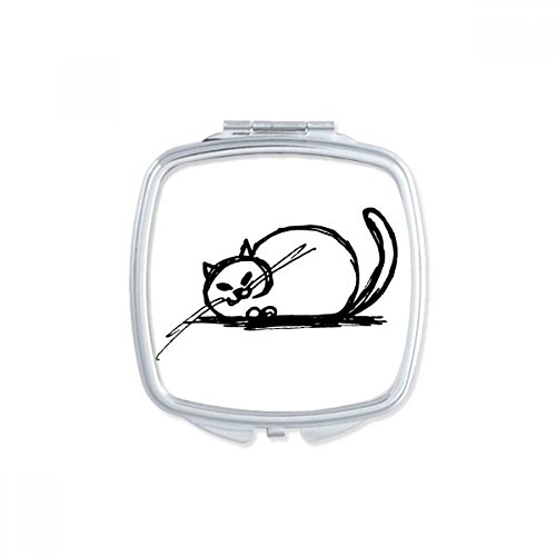 Miroir de maquillage compact portable chat noir carré pour sac à main - 2