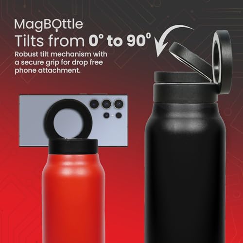 Image of ecoop MagBottle Insulated Bottle, Crimson Heat, 800ml | Smart Phone Compatible, Magnetic Phone Holder