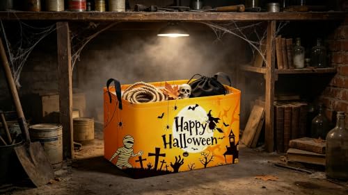 Image of Sanjiaofeng Rectangular Kids Basket Halloween Spooky Storage Bins,Gloomy Storage Basket with Handles.Clothers,Books,Kid's Gifts Bins.Halloween Party Baskets(Moon Halloweens‌)