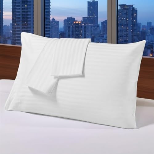 Amali Premium Supersoft Stripe Pillowcase Standard Size 50x75cm Light Weight White Back Sleeper Hotel Quality Pillowcase
