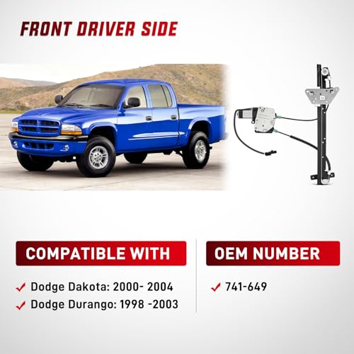 Image of Nilight 741-649 Power Window Regulator and Motor for Dodge Dakota 2000-2004 | Window Lift Motor Assembly also fits Dodge Durango 1998-2003, front driver side left door replacement