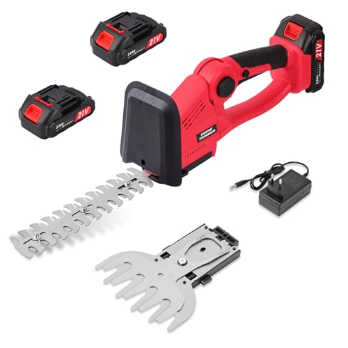 Tagliasiepi a Batteria 2 in 1, Tagliabordi Elettrico con 2 Lame Intercambiabili, Testa Regolabile, 2x2000mAh Batterie Ricaricabili per Giardino,Prato,Cortile, kit Tagliasiepi ed Erba