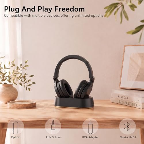 Image of Wireless Headphones for TV Watching, TV Headphones Wireless for Seniors with Transmitter Charging Base, 65H No Audio Delay Bluetooth Headphones for TV, HiFi Stereo Sound, Gifts for Parents /Elderly