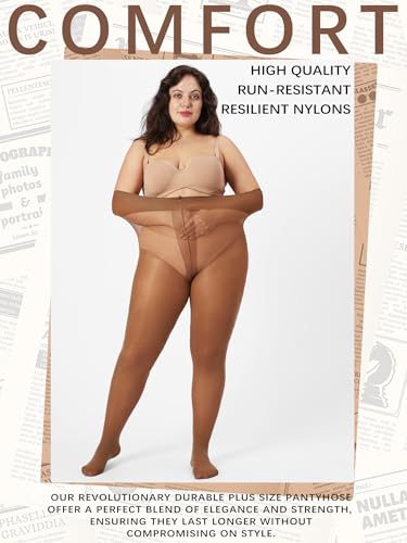 Unbreakable Plus Size Pantyhose for Women, Run Resistant Control Top Sheer Tights with Reinforced Toes3