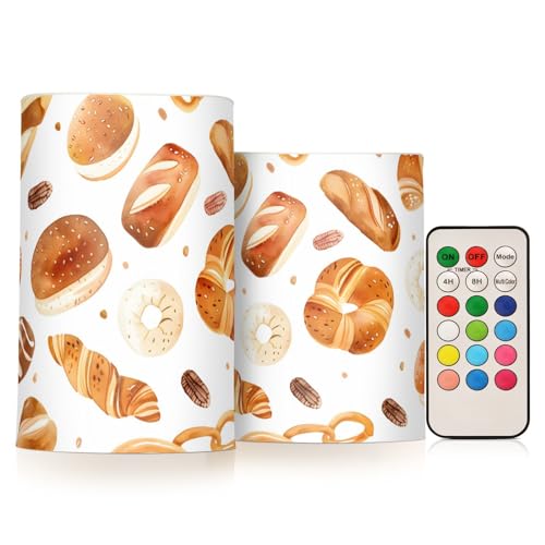 Watercolor Flat Cartoon Style Bakery Seamless Pattern with Illustration Of Bakery Product Isolated O Flickering Flameless Candles Battery Operated with Remote Timer,Tea Light Candles LED Pillar Votive