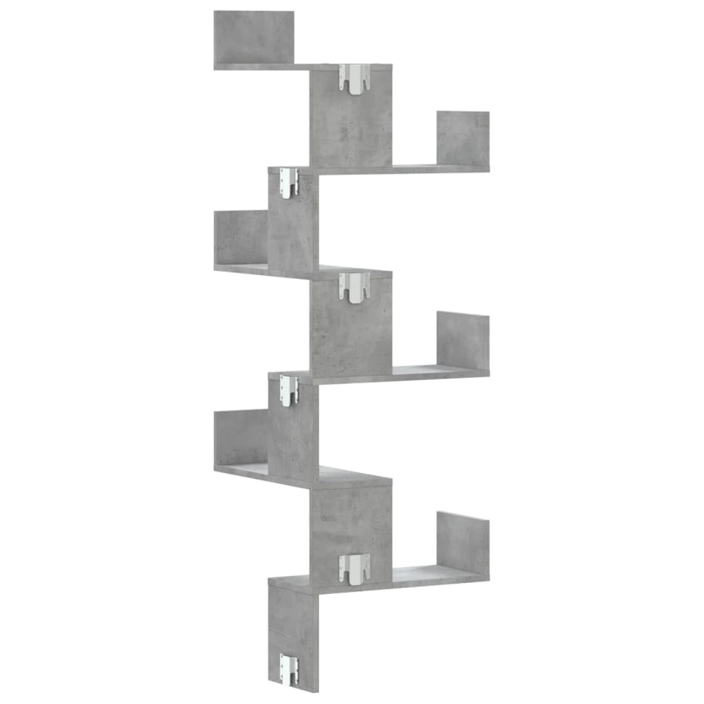 vidaXL Estantería de Pared de Esquina Madera Gris hormigón 45x45x147cm, Estante de Esquina, Estante montado en la Pared, Estante de exhibición de Pared