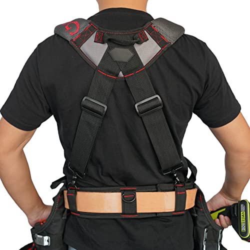 Image of MELOTOUGH Gel Padded Tool Belt Suspenders Work Belt Suspender Tool Belt Suspenders with Gel shoulder for Electrician,Contruction,Carpenter (Trigger Snap Hook with Red Color)