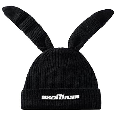Mauqfra Bunny Beanie Hat Rabbit Ears Beanie Winter Warm Hat Cute Bunny Hat Crochet Knit Cable Hat Skullies Beanie Long Ear Hat Bunny Cap Cover