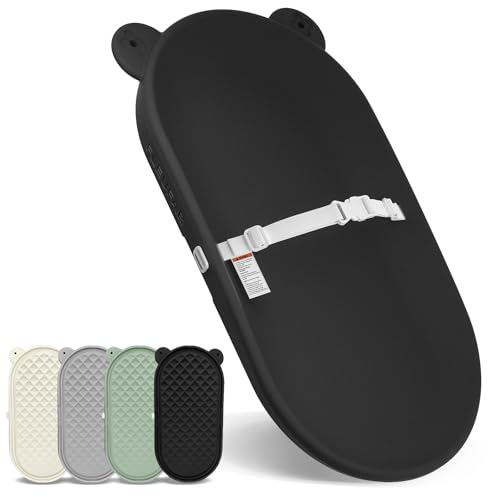 Image of FLEUFAB Changing Pad, Wipeable Diaper Changing Pad with Safety Belt for Changing Table, Nursery, Dresser, EVA Non-Slip Baby Changing Table Pad, Black