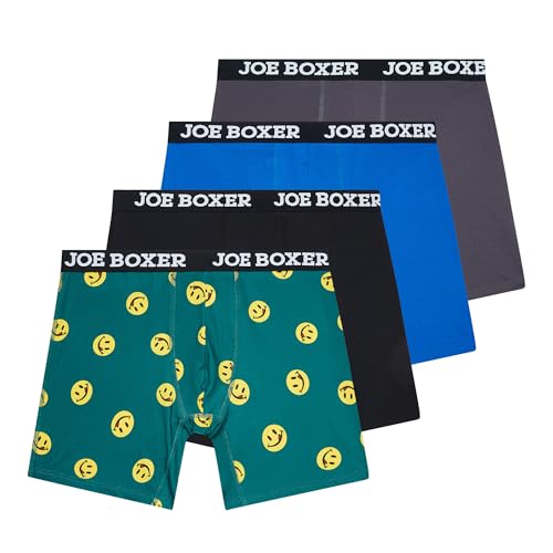 JOE BOXER Licky Dots Athletic Boxer Briefs for Men Pack of 4, Performance Mesh Mens Underwear Boxer Briefs