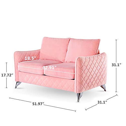 Altrobene Contemporary Loveseat, Velvet Sofa Chair Couch, Silver Tone Metal Legs, Pink #TOP2