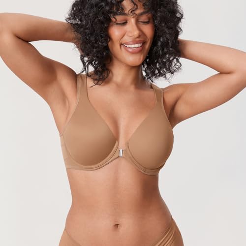Image of DELIMIRA Women's Front Closure Posture Plunge Bras | Full Coverage, Plus Size, Underwire, No Padding Unlined, Back Support, Seamless, B-H Cups