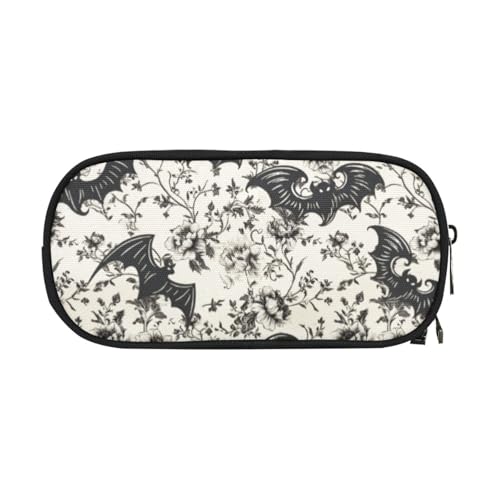 Image of ANANGTEE Bat Flowers Pencil Pouch Case for Teen Girls Boys Goth 10 | Large Capacity School Stationery Accessory Pen Box 3 Zippers, Office Organizers Soft Travel Toiletry