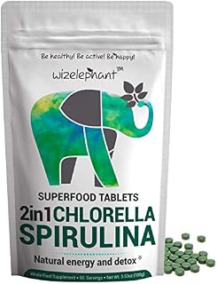 2 in 1 Chlorella & Spirulina Tablets. Non-GMO. Chlorophyll - Vegan Protein