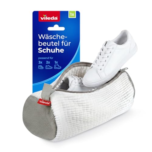 Vileda Schuhwaschbeutel für Waschmaschine Sneaker Waschbeutel aus Chenille mit 360 Reinigungsfasern Wäschebeutel für Schuhe mit verstecktem Reißverschluss und Aufhängeschlaufe 35 x 26 cm