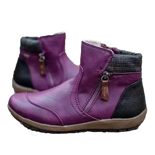 Ankle Boots for Women Western Cowboy Cowgirl Round Toe Short Booties Side Zip-up Vintage Leather Damping Shoes Classic High Top Combat Flat Heel Walking Shoes2