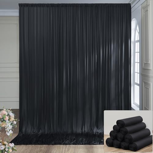 50Ã—12ft Wrinkle Free Black Backdrop Curtain,Soft Silky Easy to Drape Polyester Black Drapes for Backdrop,10 Panels 12 ft Long Backdrop Curtains for Parties Birthday Wedding Photo Background Cloth