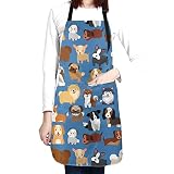 Duduho Cute Dogs Pets Apron with 2 Pockets Cooking Kitchen Bib Aprons for Women Men Unisex Adjustabl