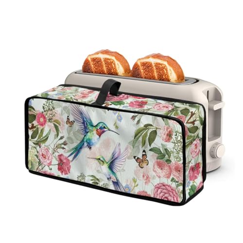 ZDCUSTOM Pink Flower Hummingbird 2 Slice Long Slot Toaster Cover Kitchen Small Appliance Cover Dust Protection Universal Fit Slim Toaster Housewarming Gifts