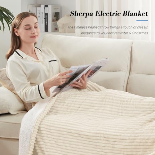 Image of Westinghouse Heated Throw, Fast Heating Blanket, 50x60 Inch, Cream White | Soft Flannel Sherpa Electric Throw with 6 Heating Levels & 2-10 Hours Auto Shut Off, ETL Certification, Machine Washable