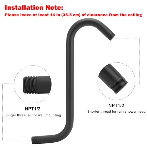 Image of NearMoon S Shaped Shower Head Riser Arm, Shower Extender Arm with Flange, Standard 1 /2 inch Connection- Bathroom Accessory (12 Inch, Matte Black)