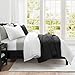 Lush Decor Hampton Double Flange Embroidered Contrast Edge Cotton Duvet Cover Set, 3 Piece Set, Full/Queen, White & Black - Hotel Bedding Set - Black Trim - White Duvet Cover - Minimalist Decor