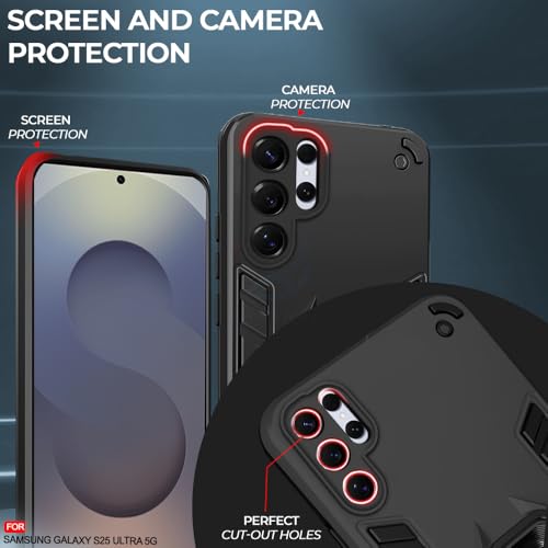 Image of AESTMO Samsung Galaxy S25 Ultra 5G Back Case Cover | Tough Armor Bumper | Ring Holder & Kickstand in-Built | 360 Degree Protection Cover for Samsung Galaxy S25 Ultra 5G (Black)