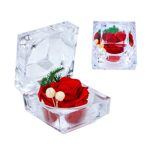 Qaixwuyi Eterna Hecha Mano Flores Caja Regalo Rosa Azul Flor Preservada Eternidad Flor Anillo Caja Día San Valentín Rose Caja Regalo Caja Regalo Flor Eterna San Valentín Confesiones Boda