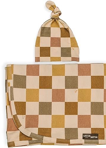 Extra Large Organic Cotton Baby Swaddle | 47 In. X 47 In. | Unisex Newborn Receiving Blanket And Beanie (Funky Checkered W/Beanie) #TOP8