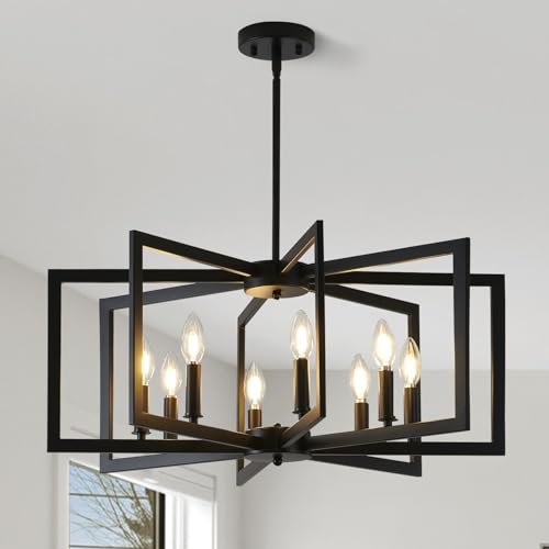 Black Chandelier for Dining Room, 8-Light Kitchen Chandelier Light Fixture Modern Metal Industrial Large Chandeliers for Farmhouse Entryway Living Room (E12 Bulbs Not Included)