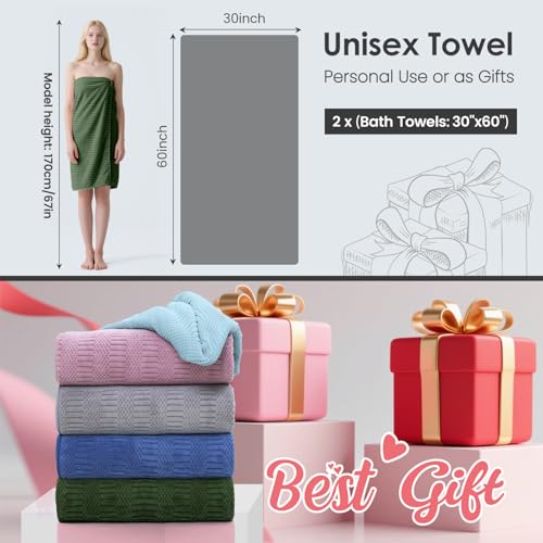 Image of JML Microfiber Bath Towels, Large Bathroom Towel for Adult, Pack of 2, 30 inch x 60 inch, Soft, Super Absorbent and Fast Drying, Use for Hair Wrap, Sport, Fitness, Yoga, Diamond Cross Grid Olive-Green
